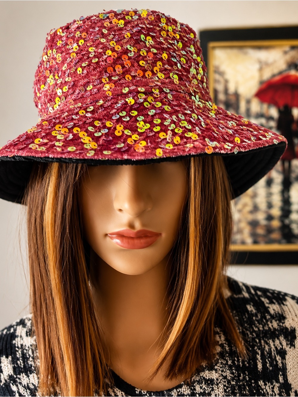 Gemma Sequined Bucket Hat in Pink